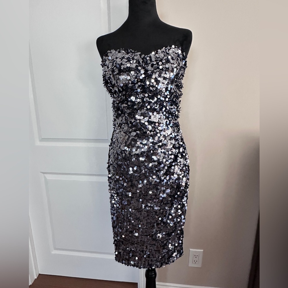 Dolce & Gabbana Strapless Dress in Black and Silver Sequins